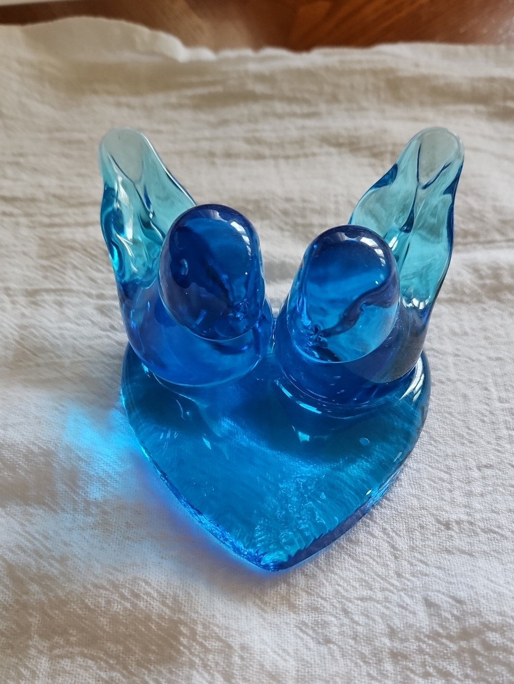 Blue Glass Heart Bird Figurine Decorative Accent